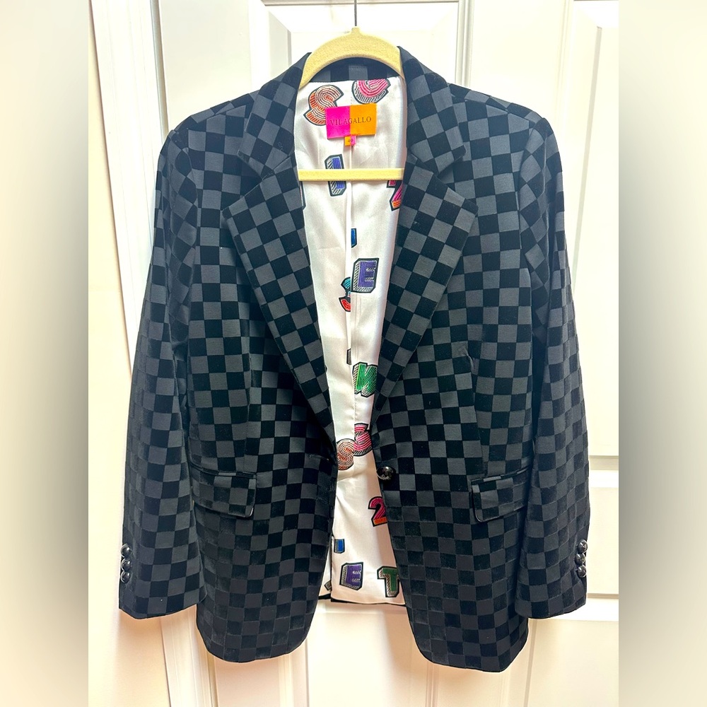 Vilagallo Black Checkered Blazer 40 new without tag